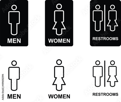 Gender Restroom icons Set. Male, female toilet symbol, washroom signs, WC toilet, Hand wash signs isolated on transparent Background. vector illustration 