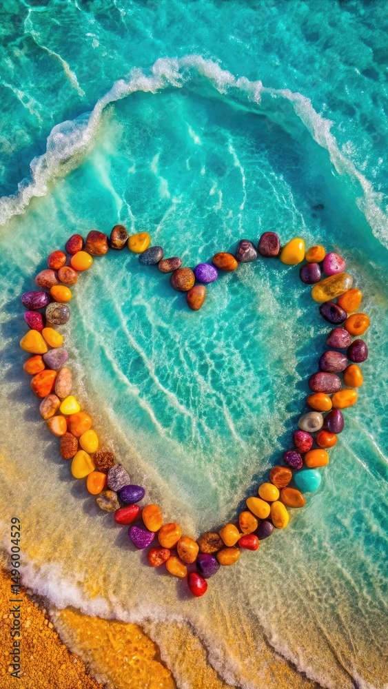 Naklejka premium Colorful Stones Heart on Beach
