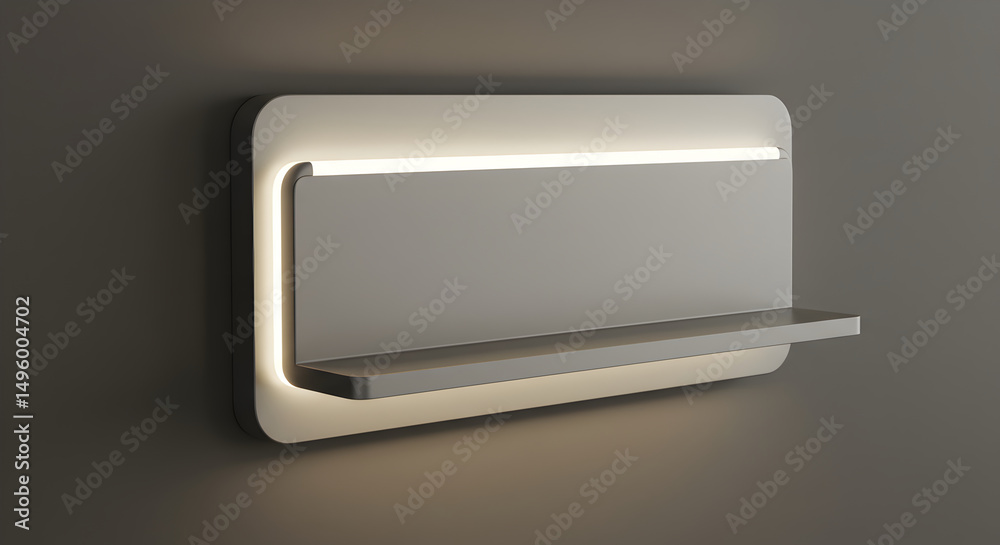 Fototapeta premium Illuminated Modern Shelf Mounted on Wall in Studio Setting Presentation