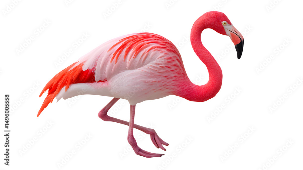 Fototapeta premium Flamingo defending territory with aggressive posture and pecking, isolated on transparent background