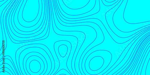 Color monochrome topography map seamless ornament design blue and cyan contours topography stylized lines map, landscape geodesy topography map wave paper curved mountain reliefs abstract background.