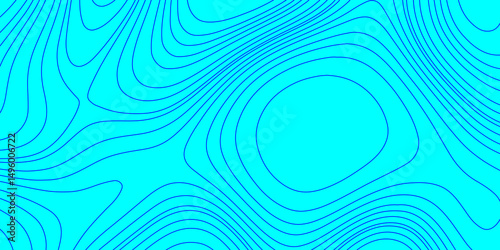 Color monochrome topography map seamless ornament design blue and cyan contours topography stylized lines map, landscape geodesy topography map wave paper curved mountain reliefs abstract background.