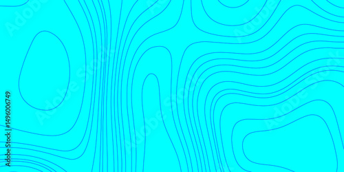 Color monochrome topography map seamless ornament design blue and cyan contours topography stylized lines map, landscape geodesy topography map wave paper curved mountain reliefs abstract background.