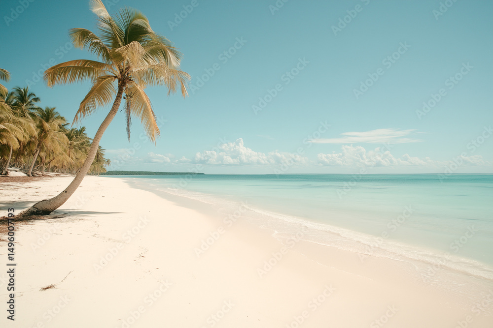 Obraz premium Tropical sandy ocean beach with palm trees vintage toned , retro shoot 