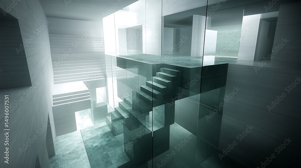 Fototapeta premium Modern glass staircase with white interior.