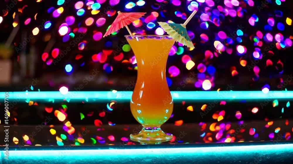 Cocktail exotique coloré sur fond lumineux de fête