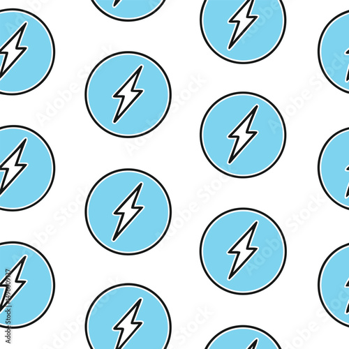 Seamless Pattern of Light Blue Circles with Lightning Bolts