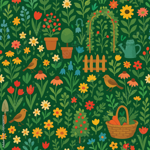 Garden Gate Floral Print Design in Vector
