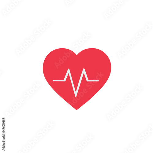 Heart heartbeat line red silhouette with white accent detail flat minimal bold silhouette vector health wellness vector