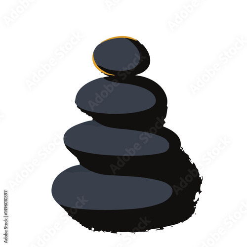 Calm zen stone stack dark gray silhouette golden accent detail mindfulness relaxation flat minimal bold silhouette vector health wellness vector