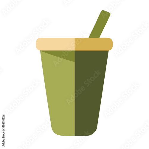 Flat minimal bold silhouette vector of health smoothie cup green silhouette with a light brown accent detail health wellness vector