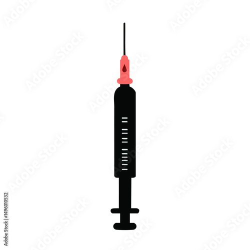 Syringe drop black silhouette with red accent detail flat minimal bold silhouette vector health wellness vector