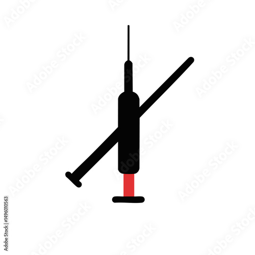 Minimal syringe drop vector black with red accent medical and healthcare design