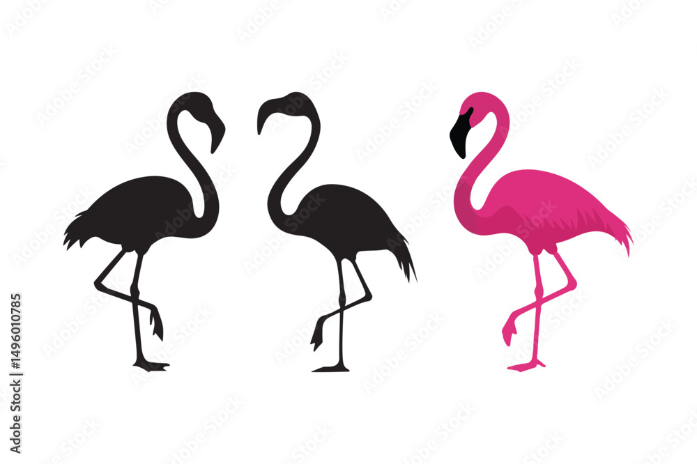 Naklejka premium Three Flamingo Silhouette Vector Set