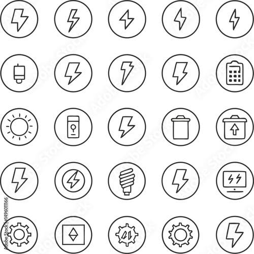 Collection of Energy and Power Related Line Icons