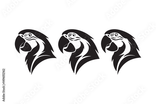 Three Parrot Head Silhouette Vector Set