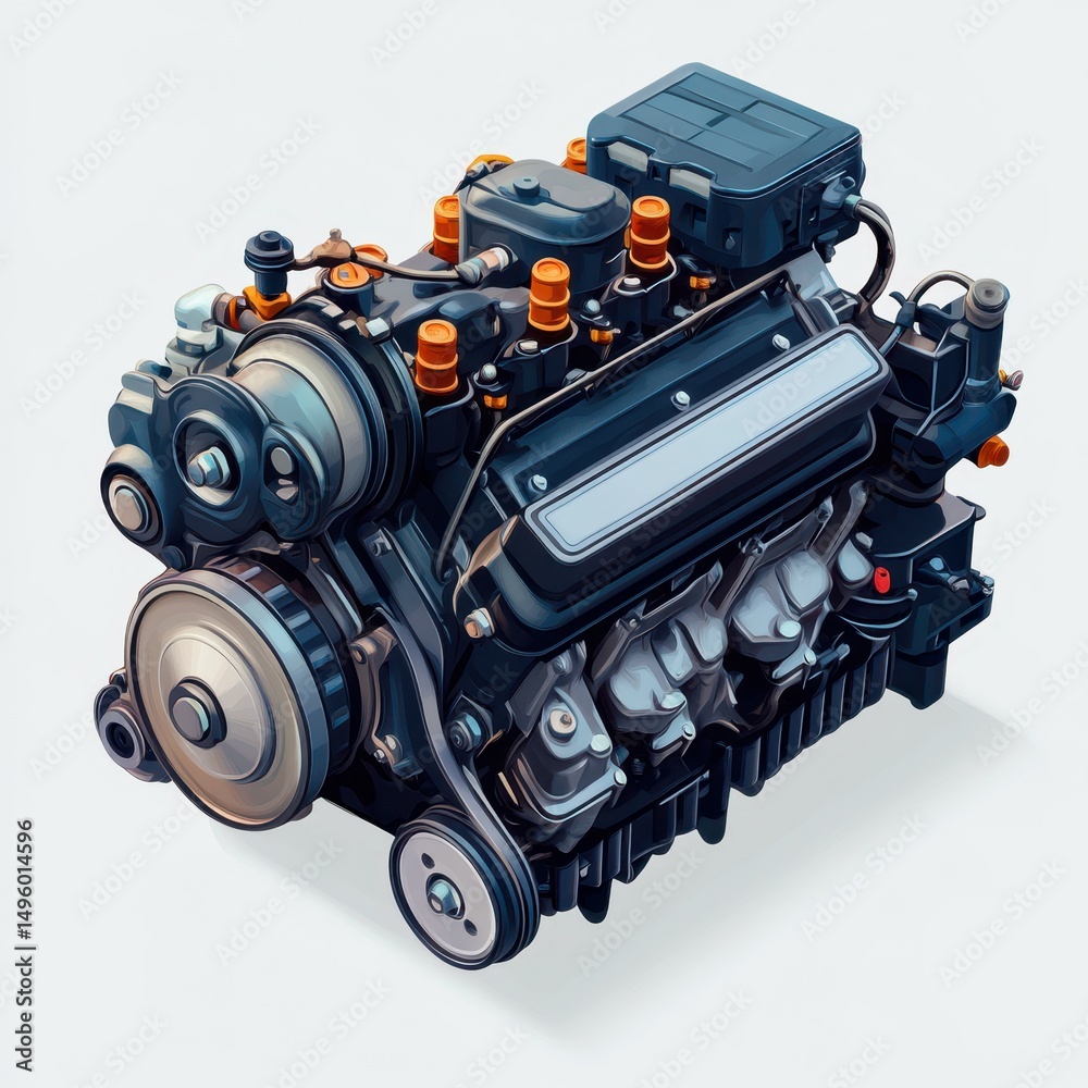 Detailed view of a high-performance automotive engine showcasing intricate design and components Detailed view of a high-performance automotive engine showcasing intricate design and components