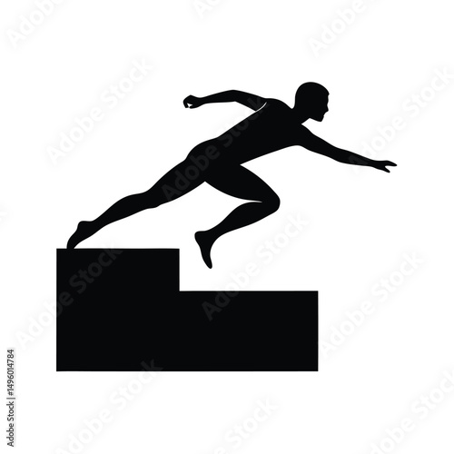 Silhouette of a Man Leaping Over Steps Towards Success
