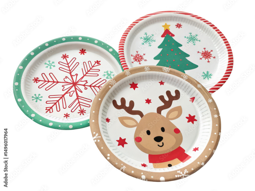 Fototapeta premium Festive christmas plates isolated on transparent background
