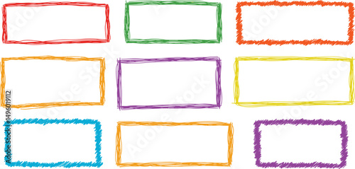 Hand drawn pastel color highlight rectangle set - rough sketchy shapes with crayon, marker or ink texture.