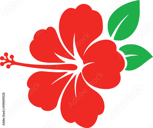 Red hibiscus flower silhouette on white background, Vibrant red hibiscus vector artwork
