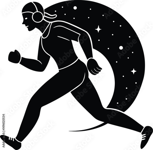 Night Jogger with Headphones Silhouette
