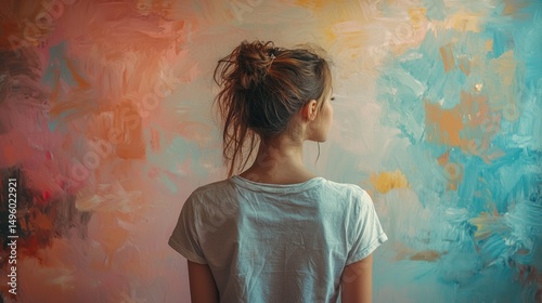 Wallpaper Mural Woman admiring colorful painted wall, studio Torontodigital.ca
