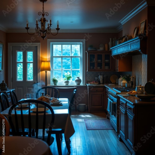 A warm inviting dining room seamlessly connected to a cozy kitchen where the aroma of freshly baked bread wafted from the oven and the clatter of pots and pans echoed through the air 