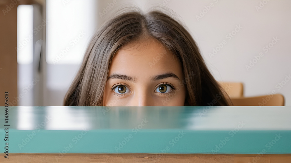Curious Girl Peeping Over Table Curious Girl Peeping Over Table