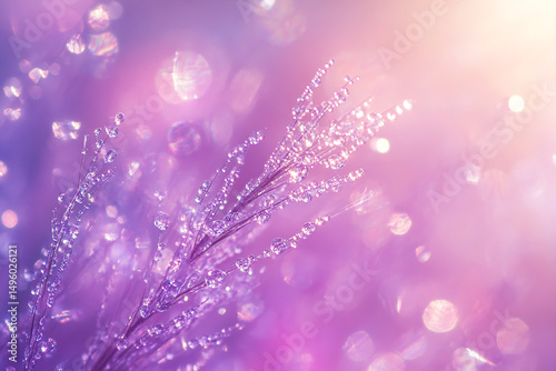 Close-up of glittery branches with water drops and colorful bokeh lighting