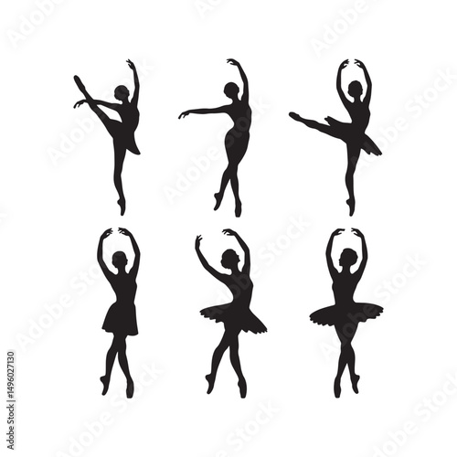 Dynamic Ballerina Silhouettes in Classic Ballet Poses - Dance and Movement Set