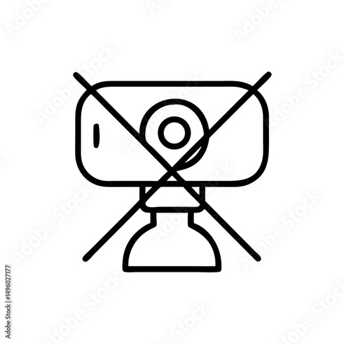 A crossed out webcam device in a simple graphic representing privacy and security concerns online now seen here