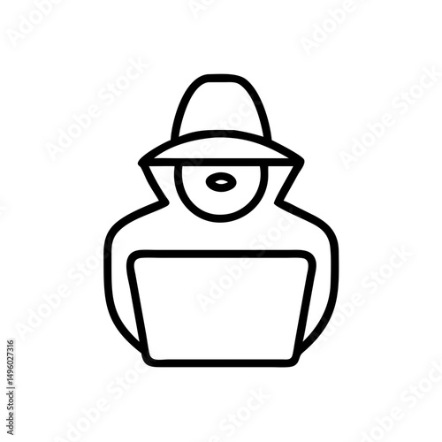 Outline graphic depicting a figure in a cloak and hat with a blank space in front of them to add text
