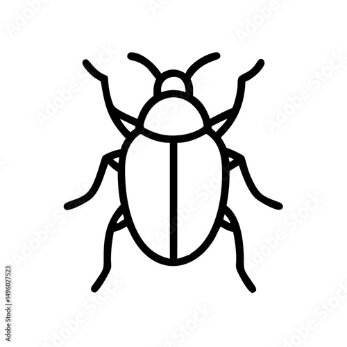 Simple graphic of a beetle with six legs and antennae in black outline on a white background image