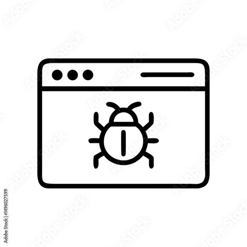 A browser window containing a bug symbol is displayed in a simple graphic outline format here