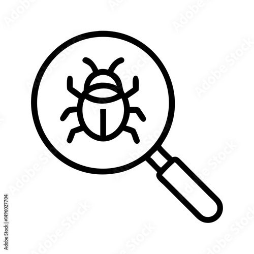 Magnifying glass showing a beetle insect with six legs and antennae in a close up view image