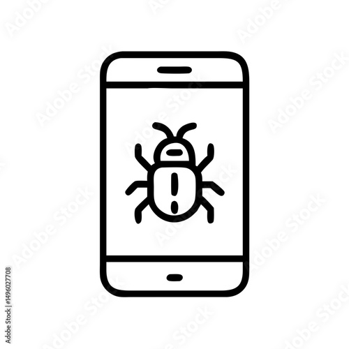 Device screen showing a bug icon indicating a software problem or malware infection alert warning