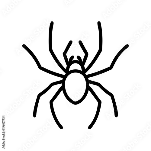Simple graphic of a black arachnid with eight legs and a white body on a plain white background