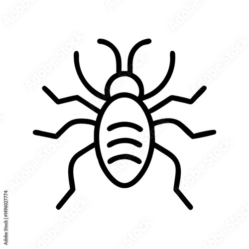 Simple graphic showing a beetle with six legs and antennae on a white background design element