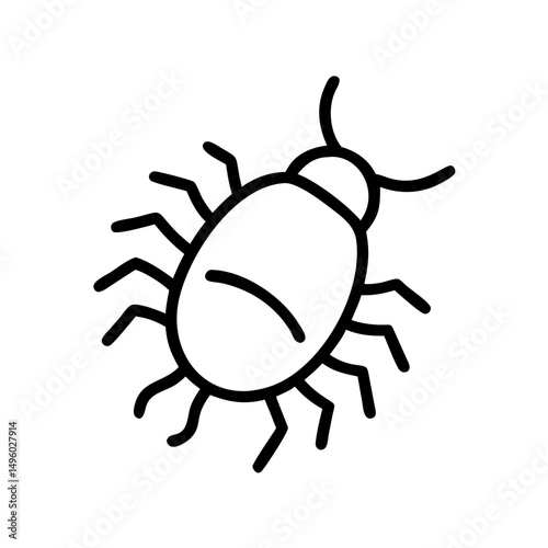 Simple line drawing of a beetle with visible legs and antennae on a plain white background surface