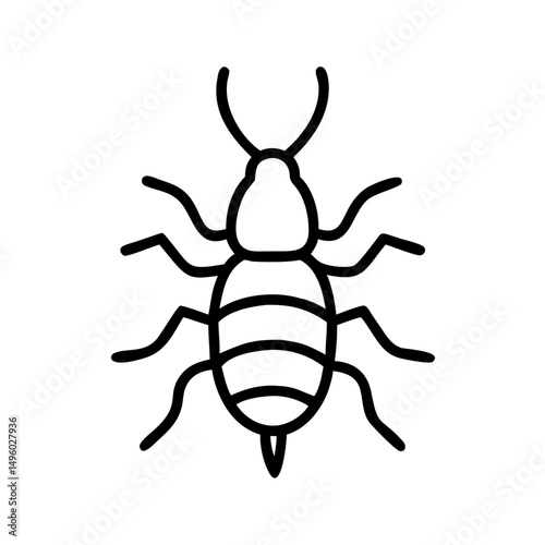 Simple outline drawing of a bug with segmented body and antennae showing its basic form and structure