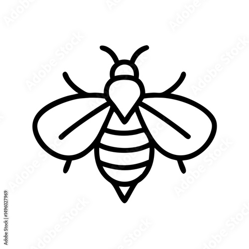 Simple graphic representation of a striped honeybee with wings and antennae on a white background