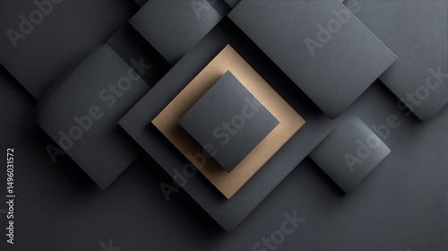Elegant abstract background with layered black and gold squares for modern design