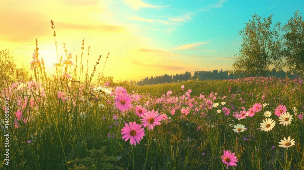 Obraz premium Flowers in the rural landscape under the daytime sun.