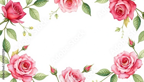 Delicate watercolor roses & leaves, repeating pattern, fabric, watercolor