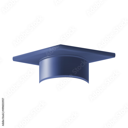 Realistic Blue graduate cap. 3D Graduation Doctoral hat.