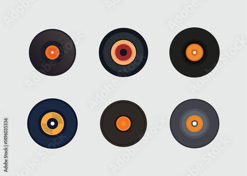 Colorful Vinyl Records Vector Set, Retro Music Album Illustration