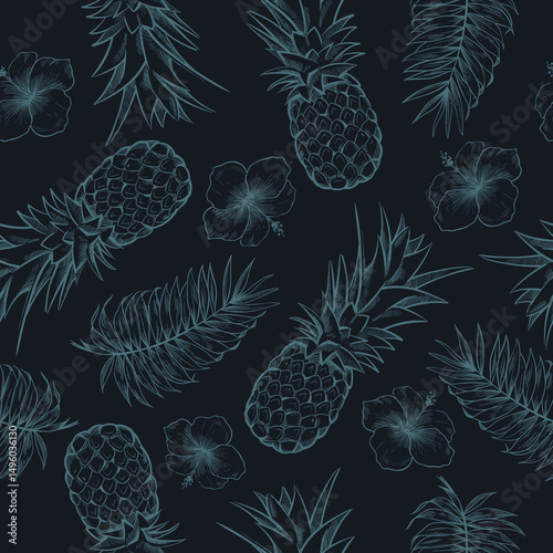 pattern, seamless, pineapple, tropical, vector, background, summer, illustration, fruit, exotic, print, food, wallpaper, fabric, textile, design, nature, leaf, green, decoration, art, texture, juicy, 