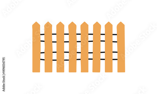 Wooden garden fence icon, rustic countryside property divider with vertical planks, outdoor wooden barrier for home, farm, or yard, rural enclosure flat vector illustration.
