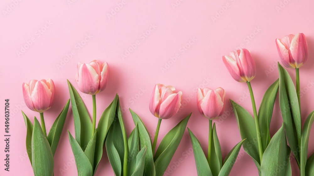 Naklejka premium Pink tulips arrangement on pastel background for special occasions